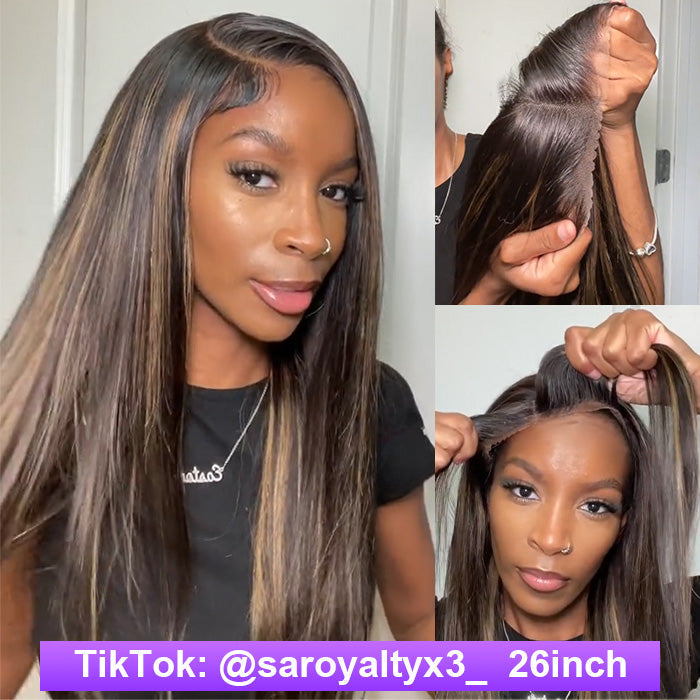 #1B/27 Blonde Highlight Color 8x5 HD Lace Human Hair Glueless Wig Pre Plucked Natural Hairline Ship In 24H Alexwigs