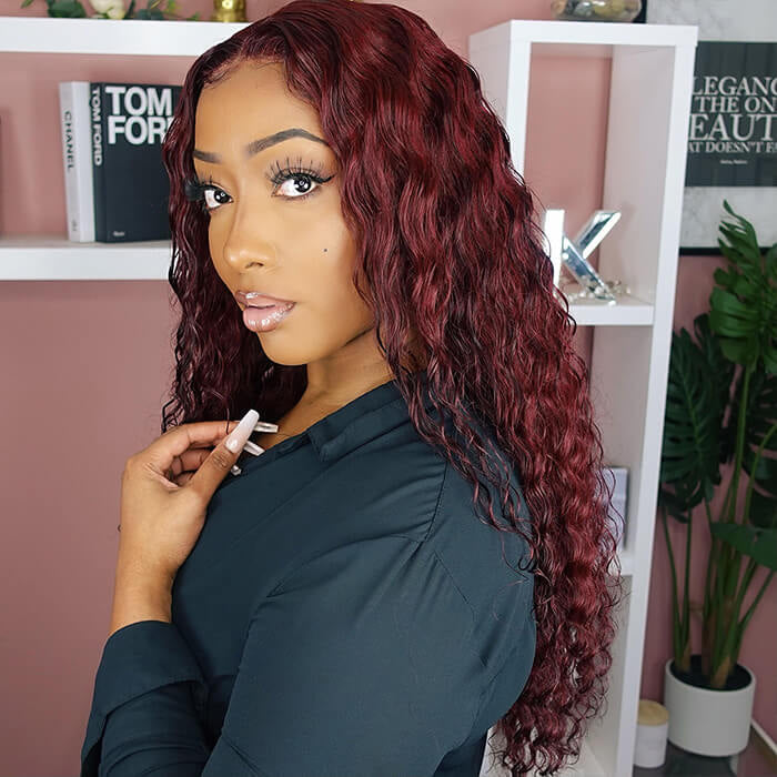 #99J Burgundy Wig Deep Wave Glueless Ready & Go Pre Cut Lace Closure Wig with Natural Hairline Alexwigs