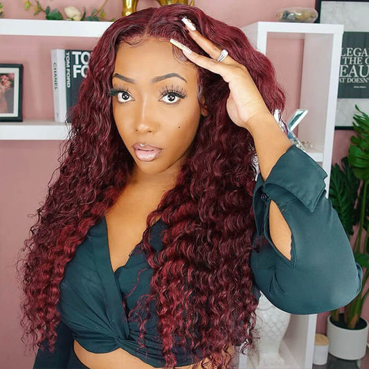 #99J Burgundy Wig Deep Wave Glueless Ready & Go Pre Cut Lace Closure Wig with Natural Hairline Alexwigs