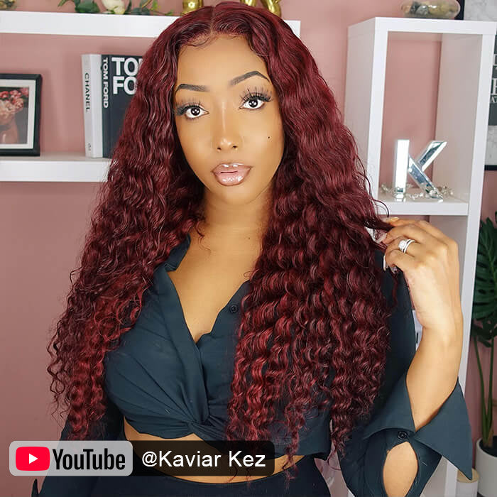 #99J Burgundy Wig Deep Wave Glueless Ready & Go Pre Cut Lace Closure Wig with Natural Hairline Alexwigs