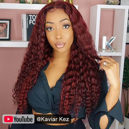 #99J Burgundy Wig Deep Wave Glueless Ready & Go Pre Cut Lace Closure Wig with Natural Hairline Alexwigs