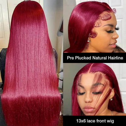 13x6 HD Lace Front Wig Human Hair Wigs 99J Burgundy Pre-Plucked Remy Human Hair Deep Part Wigs Alexwigs