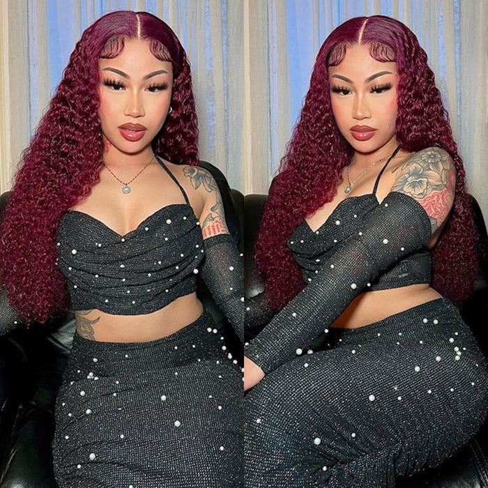 13x6 HD Lace Front Wig Human Hair Wigs 99J Burgundy Pre-Plucked Remy Human Hair Deep Part Wigs Alexwigs