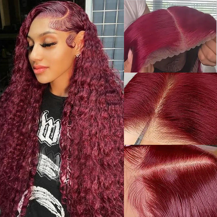 #99J Burgundy Wig Deep Wave Glueless Ready & Go Pre Cut Lace Closure Wig with Natural Hairline Alexwigs
