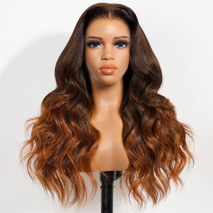 13x6 HD Lace Frontal Wigs Caramel Ombre Color Glueless Wig Loose Body Wave 100% Human Hair Wig Alexwigs