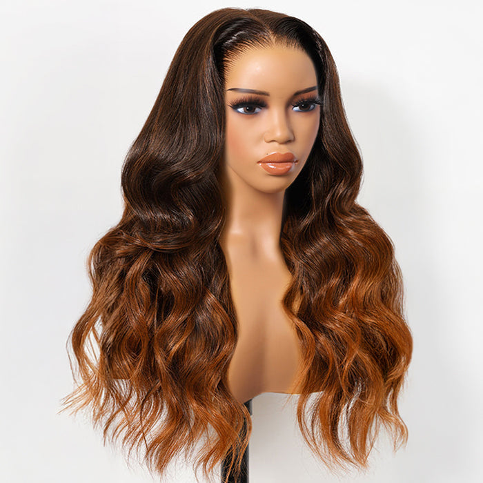13x6 HD Lace Frontal Wigs Caramel Ombre Color Glueless Wig Loose Body Wave 100% Human Hair Wig Alexwigs