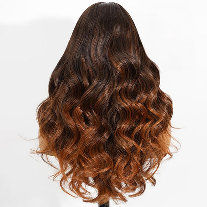13x6 HD Lace Frontal Wigs Caramel Ombre Color Glueless Wig Loose Body Wave 100% Human Hair Wig Alexwigs