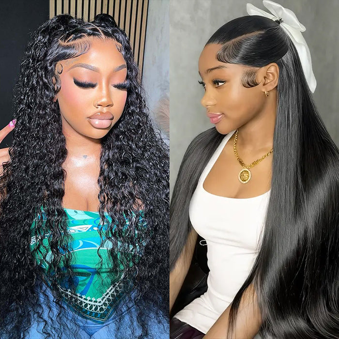 13x4 HD Lace Front Human Hair Wigs Deep Wave / Straight Pre Bleached Knots Ship In 24H Alexwigs