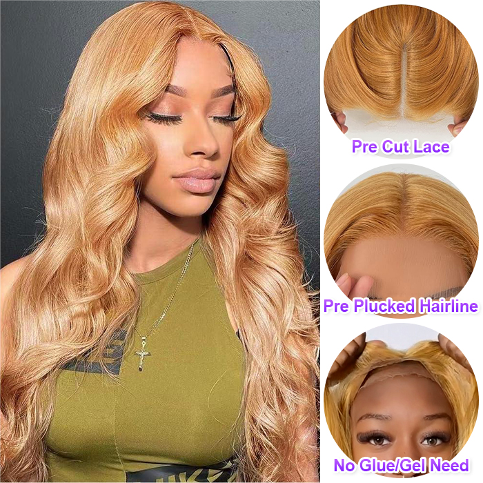#27 Honey Blonde Straight/Body Wave Upgrade 8x5 Pre Cut HD Lace Ready & Go Glueless Human Hair Wigs Alexwigs