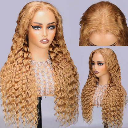 #27 Honey Blonde Deep Wave HD Lace Front Human Hair Wig with Pre Plucked Alexwigs