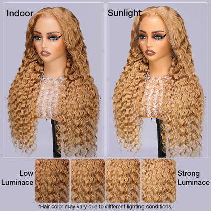 #27 Honey Blonde Deep Wave HD Lace Front Human Hair Wig with Pre Plucked Alexwigs