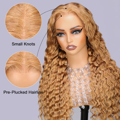 #27 Honey Blonde Deep Wave HD Lace Front Human Hair Wig with Pre Plucked Alexwigs
