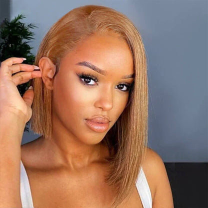 #27 Honey Blonde Short Straight Bob 13x4/4x4 Lace Wig 100% Human Virgin Hair Alexwigs