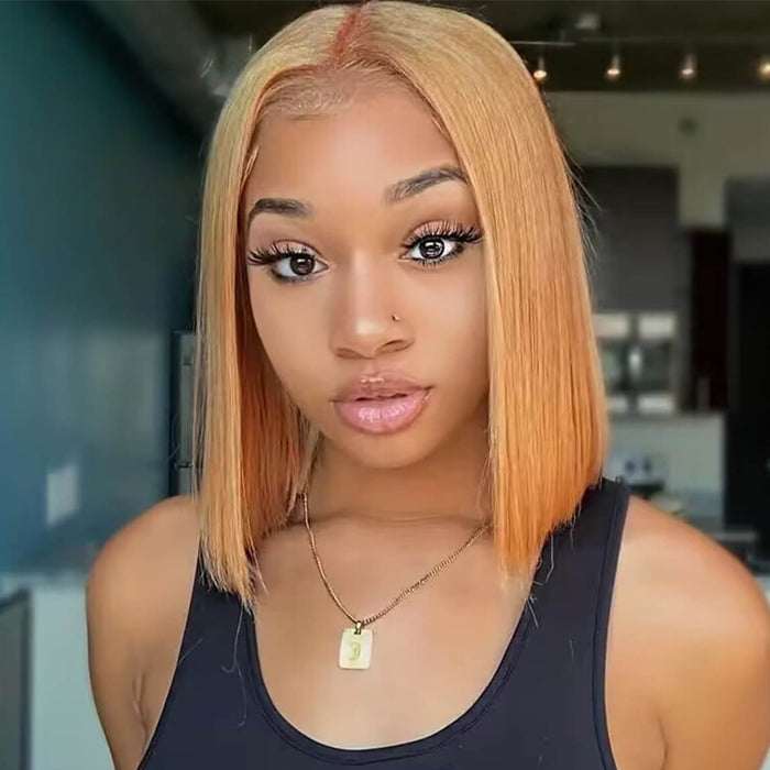 #27 Honey Blonde Short Straight Bob 13x4/4x4 Lace Wig 100% Human Virgin Hair Alexwigs