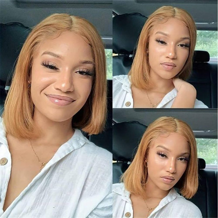 #27 Honey Blonde Short Straight Bob 13x4/4x4 Lace Wig 100% Human Virgin Hair Alexwigs