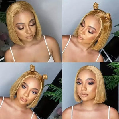 #27 Honey Blonde Short Straight Bob 13x4/4x4 Lace Wig 100% Human Virgin Hair Alexwigs