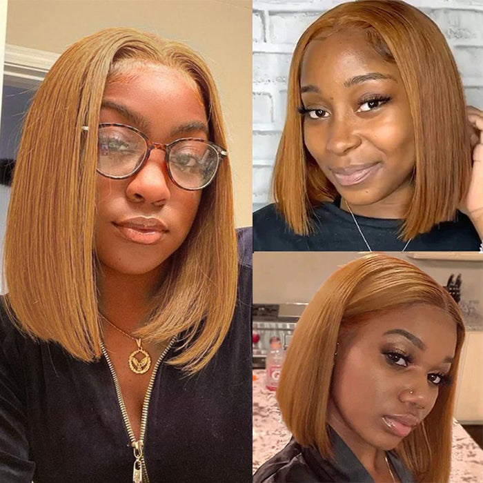 #30 Light Brown Short Straight Bob 13x4/4x4 Lace Wig 100% Human Virgin Hair Alexwigs