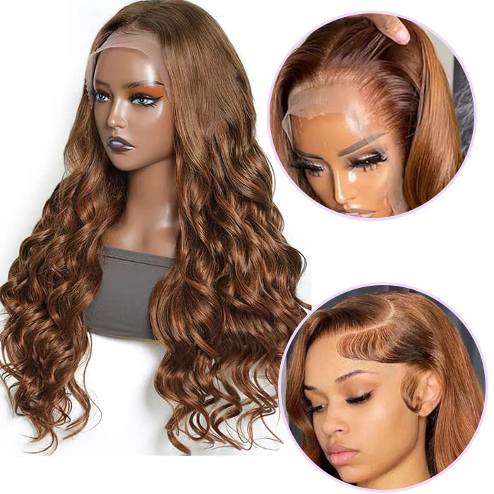 #30 Auburn Brown Hair Colored Human Hair Wigs Loose Wave 13x6 HD Lace Frontal Wigs Alexwigs