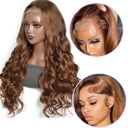 #30 Auburn Brown Hair Colored Human Hair Wigs Loose Wave 13x6 HD Lace Frontal Wigs Alexwigs