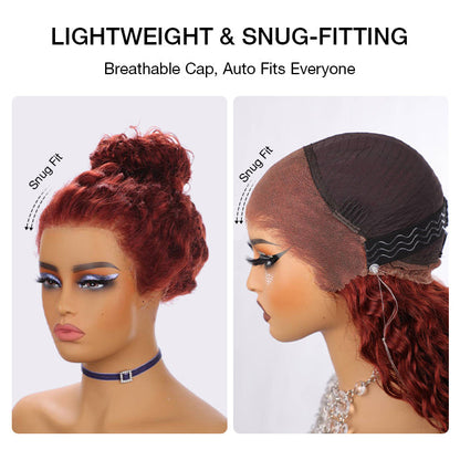 #33 Reddish Brown Water Wave Invisi-Pull String Snug Fit 360 HD Lace Frontal Pre-Cut & Pre-Plucked Glueless Wig Alexwigs