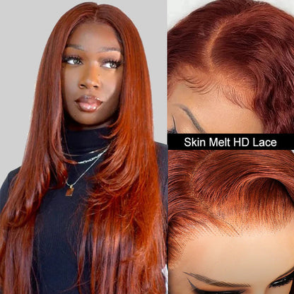 #33 Reddish Brown Layered Cut Straight Wigs 13x4/5x5 HD Lace Frontal Human Hair Wigs Alexwigs