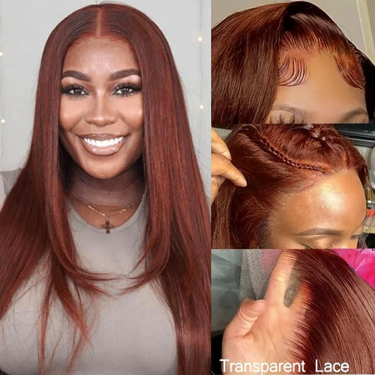 #33 Reddish Brown Layered Cut Straight Wigs 13x4/5x5 HD Lace Frontal Human Hair Wigs Alexwigs