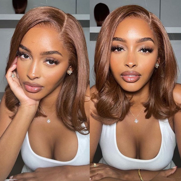 #4 Chocolate Brown Short Bob 4x4/5x5 Lace Closure Wig Human Virgin Hair 220% Density Alexwigs