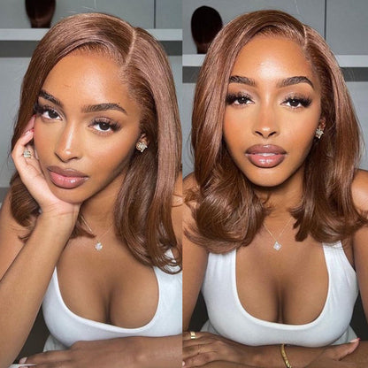 #4 Chocolate Brown Short Bob 4x4/5x5 Lace Closure Wig Human Virgin Hair 220% Density Alexwigs