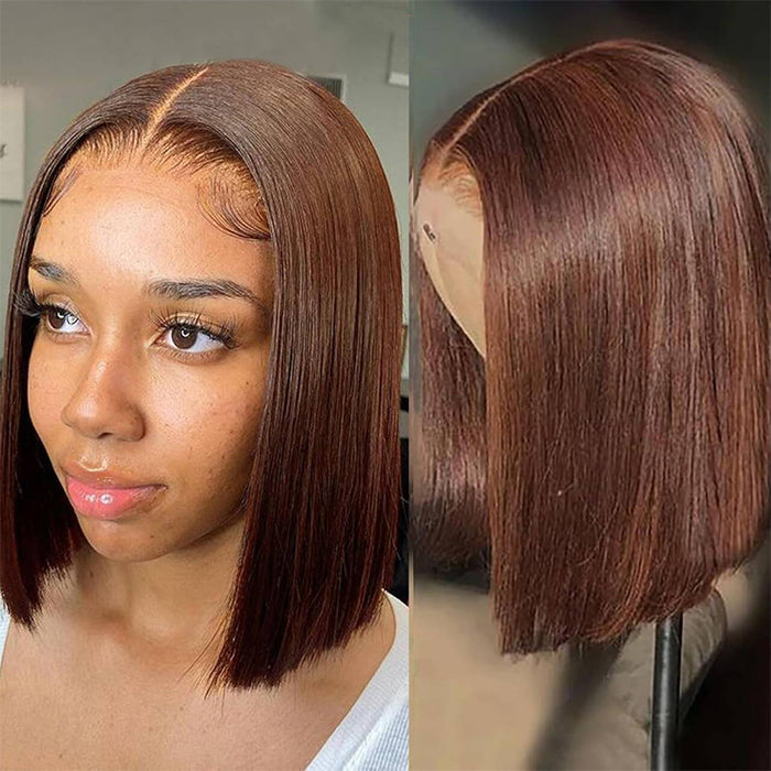 #4 Chocolate Brown Short Bob 4x4/5x5 Lace Closure Wig Human Virgin Hair 220% Density Alexwigs