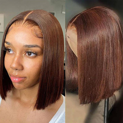 #4 Chocolate Brown Short Bob 4x4/5x5 Lace Closure Wig Human Virgin Hair 220% Density Alexwigs