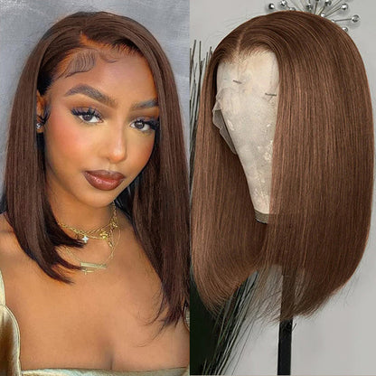 #4 Chocolate Brown Short Straight Bob 13x4/13x6 Lace Front Human Hair Wig Alexwigs