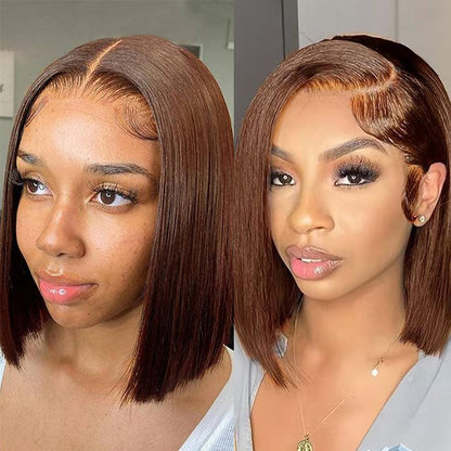 #4 Chocolate Brown Short Straight Bob 13x4/13x6 Lace Front Human Hair Wig Alexwigs