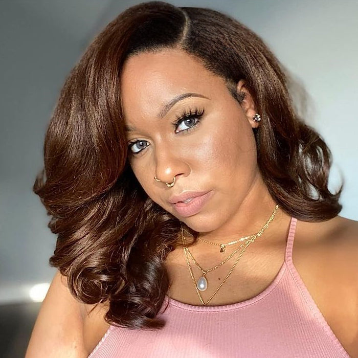 #4 Chocolate Brown Short Straight Bob 13x4/13x6 Lace Front Human Hair Wig Alexwigs