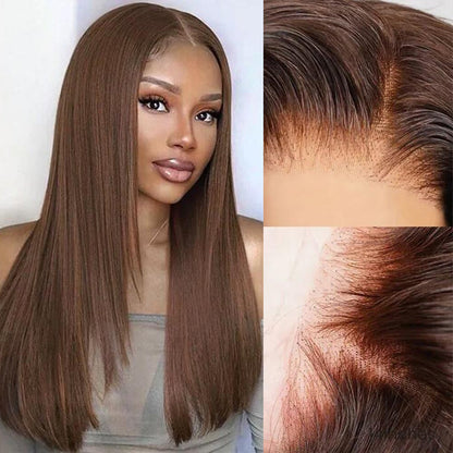 #4 Chocolate Brown Layered Cut Straight 13x4 HD Lace Front Wig Glueless Human Hair Wigs Alexwigs