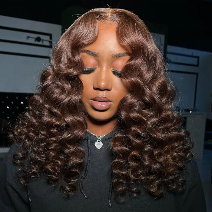 +$9.9 Get A Wig | 220% Density Chocolate Brown Loose Deep Wave Wig 13x6 HD Lace Frontal Human Hair Wigs Alexwigs