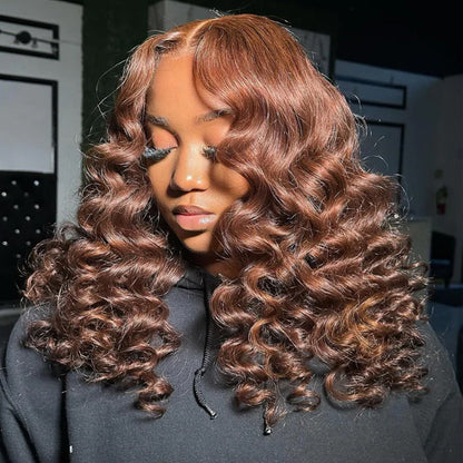 +$9.9 Get A Wig | 220% Density Chocolate Brown Loose Deep Wave Wig 13x6 HD Lace Frontal Human Hair Wigs Alexwigs