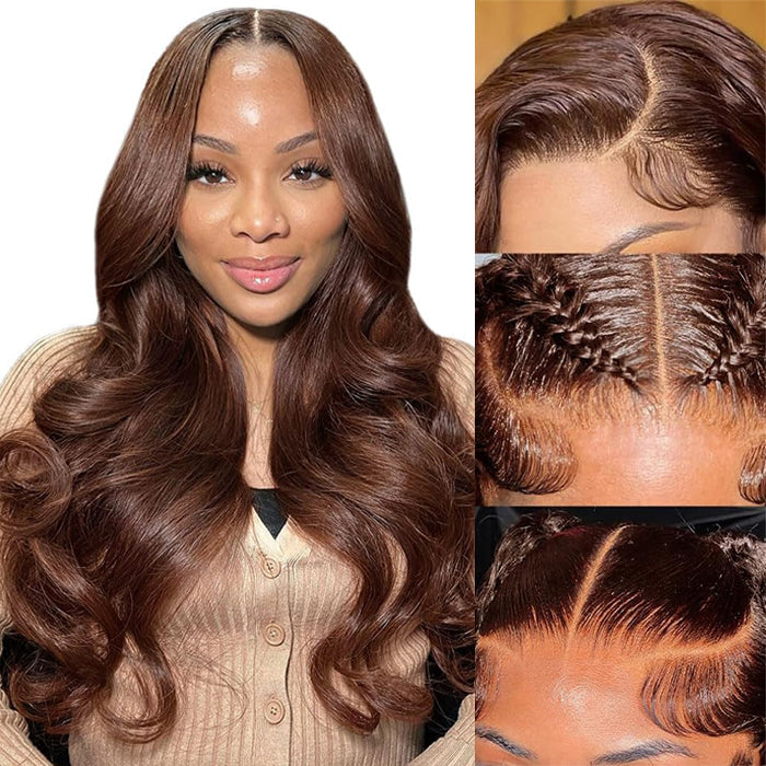 #4 Chocolate Brown Color Glueless Ready & Go Wig 8*5 Pre Cut HD Lace Closure Wigs Alexwigs