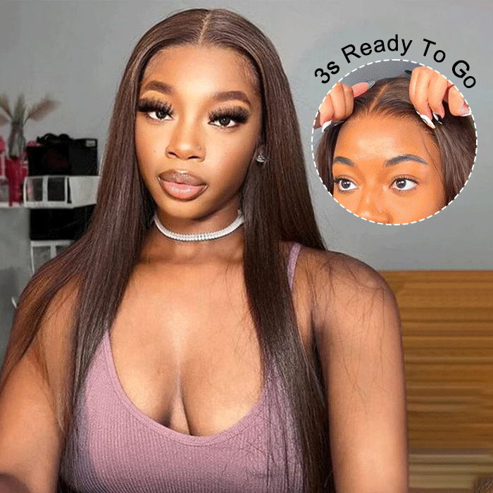 #4 Chocolate Brown Color Glueless Ready & Go Wig 8*5 Pre Cut HD Lace Closure Wigs Alexwigs