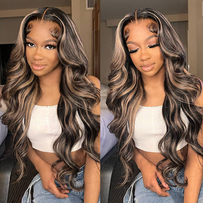 #1B/27 Blonde Highlight Body Wave 8x5 HD Glueless Lace Wig 100% Human Hair Pre Plucked  Natural Hairline 10A Quality Alexwigs