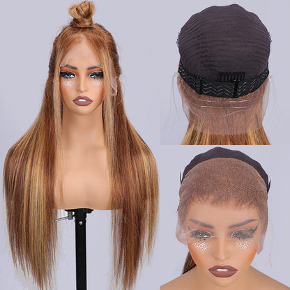 #4/27 Brown Highlights Straight Invisi Strap Snug Fit 360 Pre-Everything Glueless Lace Frontal Wig Alexwigs