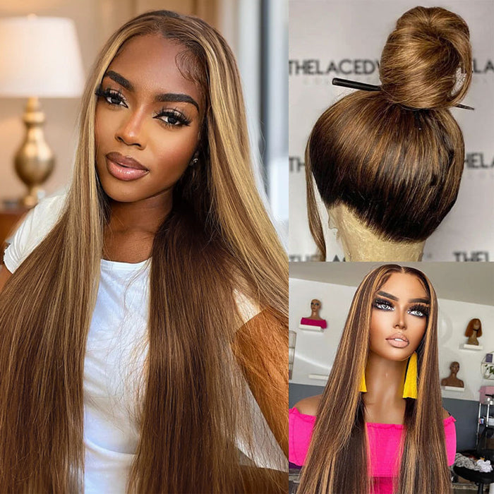 #4/27 Brown Highlights Straight Invisi Strap Snug Fit 360 Pre-Everything Glueless Lace Frontal Wig Alexwigs