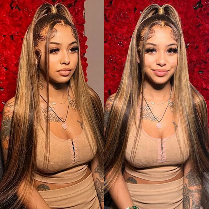 #4/27 Brown Highlights Straight Invisi Strap Snug Fit 360 Pre-Everything Glueless Lace Frontal Wig Alexwigs