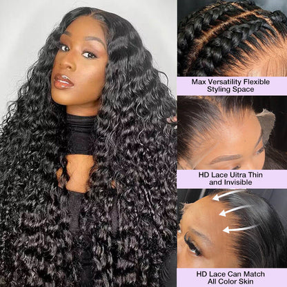 13x4 HD Lace Front Human Hair Wigs Deep Wave / Straight Pre Bleached Knots Ship In 24H Alexwigs