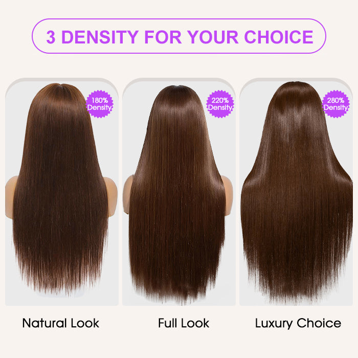 #4 Chocolate Brown 13x4 HD Lace Front Wigs Human Hair Wigs For Women Pre Plucked Alexwigs