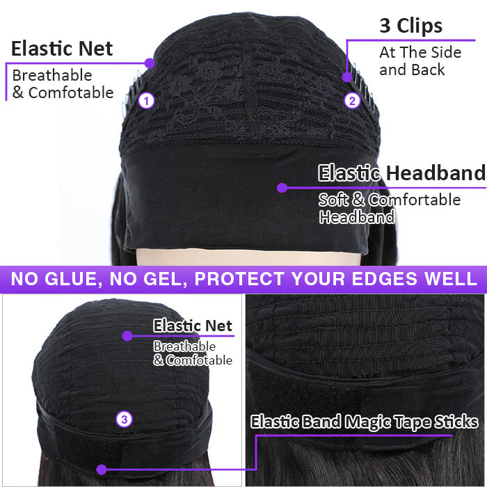 #4/27 Mix Color Highlights Headband Wigs 100% Virgin Human Hair No Gel No Glue Silk Scarf Wigs Alexwigs