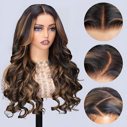 1B/30 Balayage Highlight Colored Body Wave 13x6 HD Lace Frontal Pre Plucked Human Hair Wigs Alexwigs