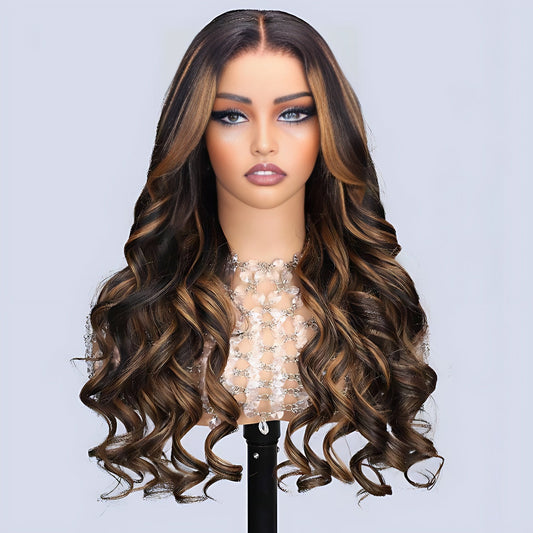 1B/30 Balayage Highlight Colored Body Wave 13x6 HD Lace Frontal Pre Plucked Human Hair Wigs Alexwigs