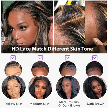 #1b/27 Blonde Highlights 4x4 HD Lace Closure Glueless Human Hair Wig Alexwigs