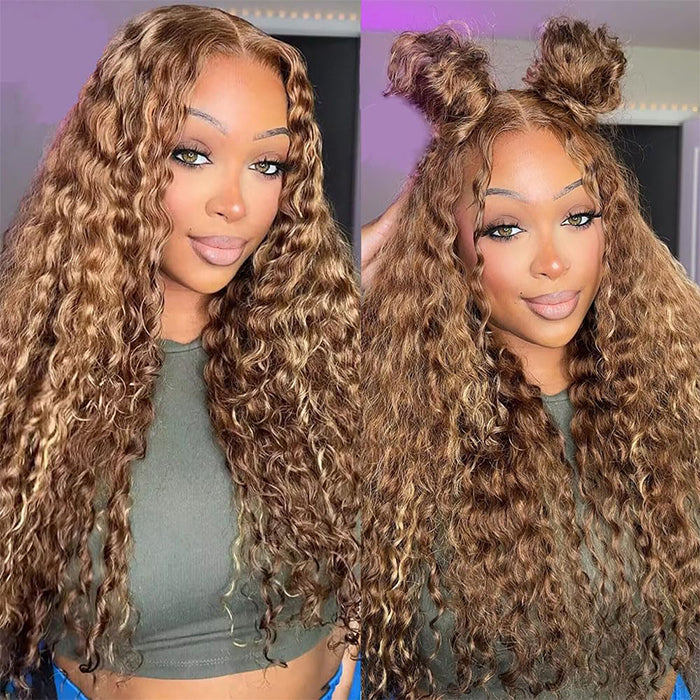 +$9.9 Get A Wig | Highlight Water Wave Drawstring 13x6 HD Lace Front Wigs Virgin Human Hair Pre-Cut Lace 220% Density Alexwigs