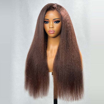 #4 Chocolate Brown 4C Edges Hairline Kinky Straight Wig Glueless Human Hair Wigs Super Realistic Natural Alexwigs